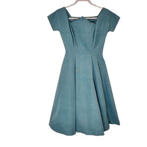 Vintage 1950s Elegant Blue Swing Midi Dress